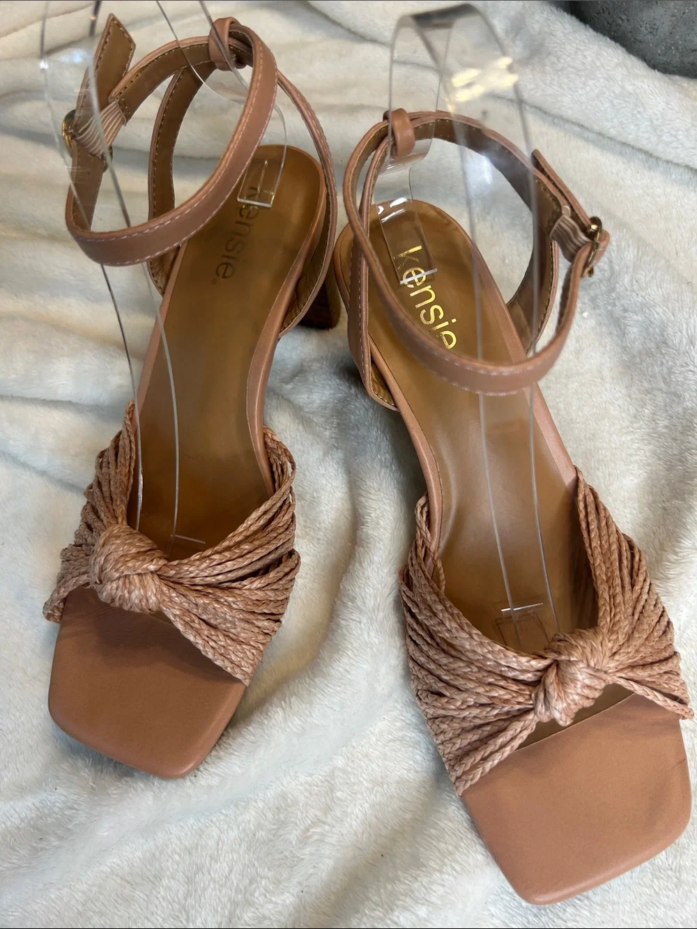 Kensie Tan Braided Knot Ankle-Strap Heels
